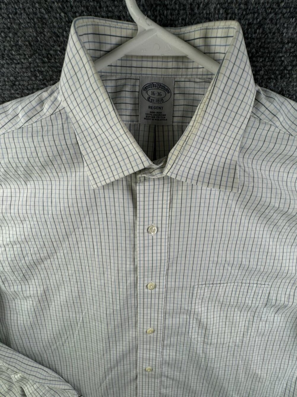 Brooks Brothers Men Non Iron Button Up Shirt Long Sleeve 16 36 Regent Blue Check
